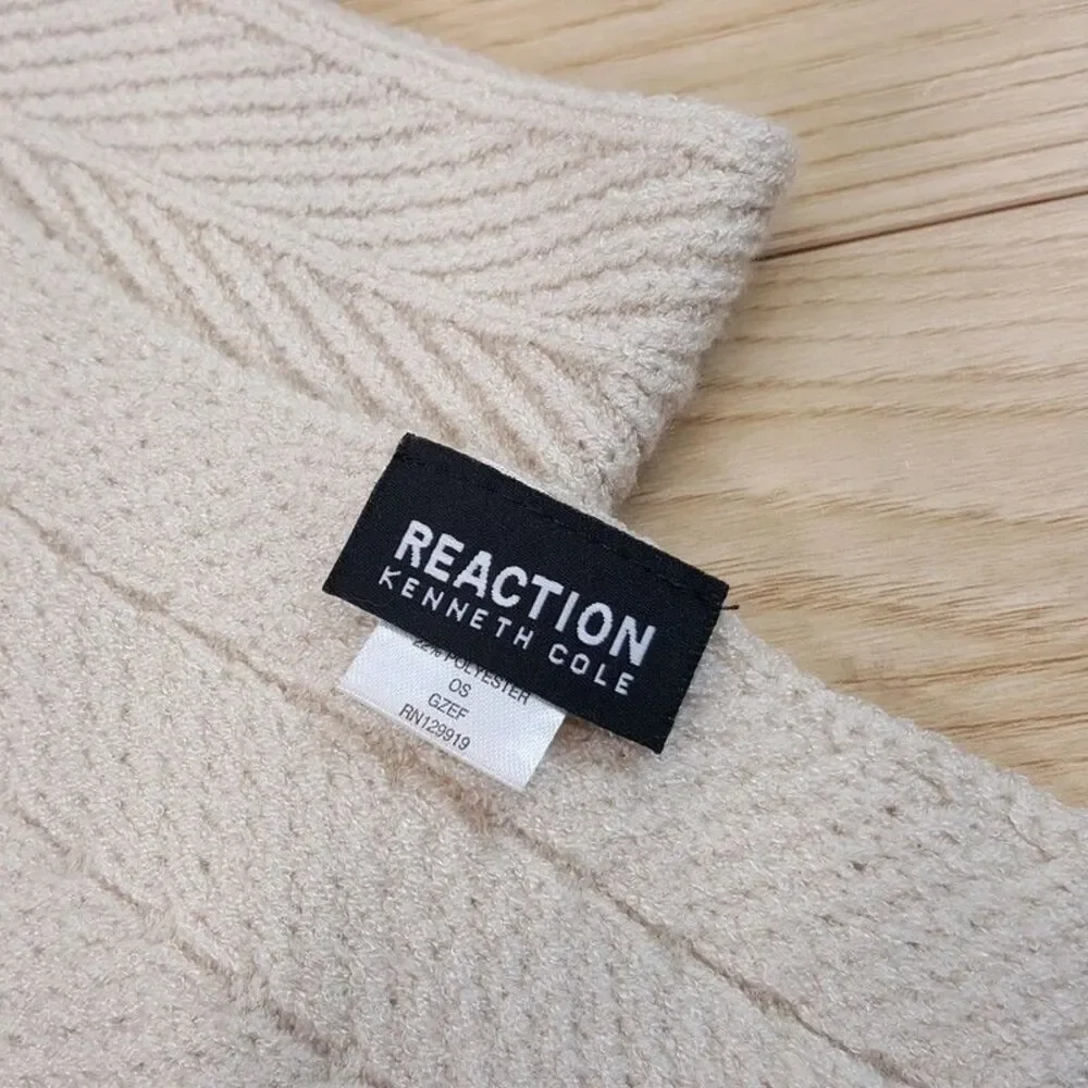 KENNETH COLE REACTION Mens Scarf Tan Herringbone Knit Logo 11x62